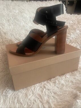 Madewell Black Leather Stacked Heel Sandals